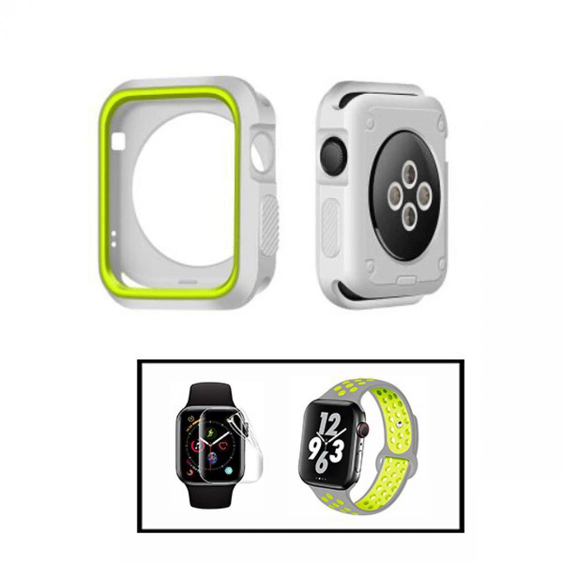 Phonecare - Kit Coque Military DoubleColor + Bracelet SportyStyle + Film de Hydrogel pour Apple Watch Seriess 5 - 40mm - Gris / Vert fluorescent - Coque, étui smartphone