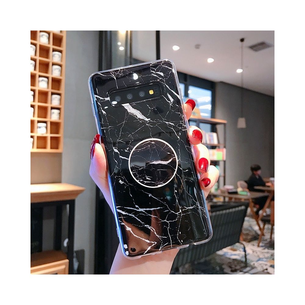 Wewoo - Coque Souple de protection arrière en TPU Marble Strip pour Galaxy S10 + avec support Noir - Coque, étui smartphone