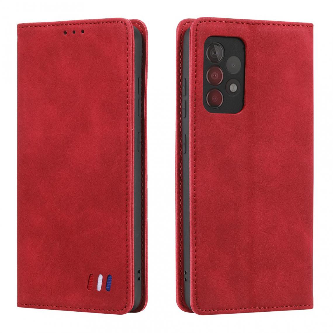 Other - Etui en PU Ornement tricolore au toucher de peau avec support rouge pour votre Samsung Galaxy A72 4G/5G - Coque, étui smartphone
