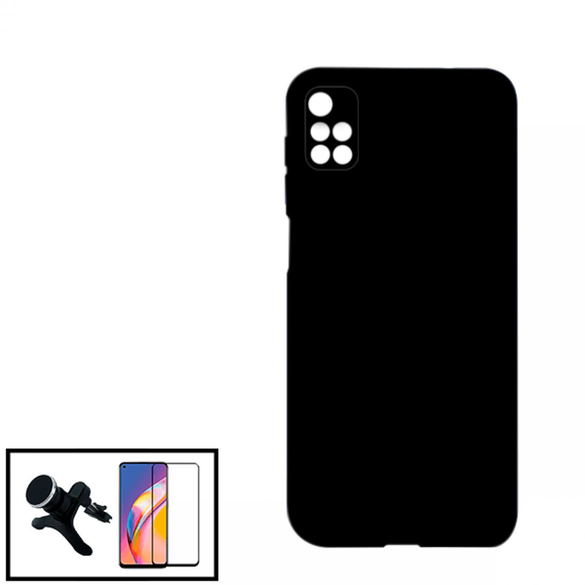 Phonecare - Kit de Film de Verre Trempé 5D à Couverture Complète + Coque en Silicone Liquide + Support Magnétique de Voiture Renforcé pour Xiaomi Redmi 10 - Noir - Coque, étui smartphone
