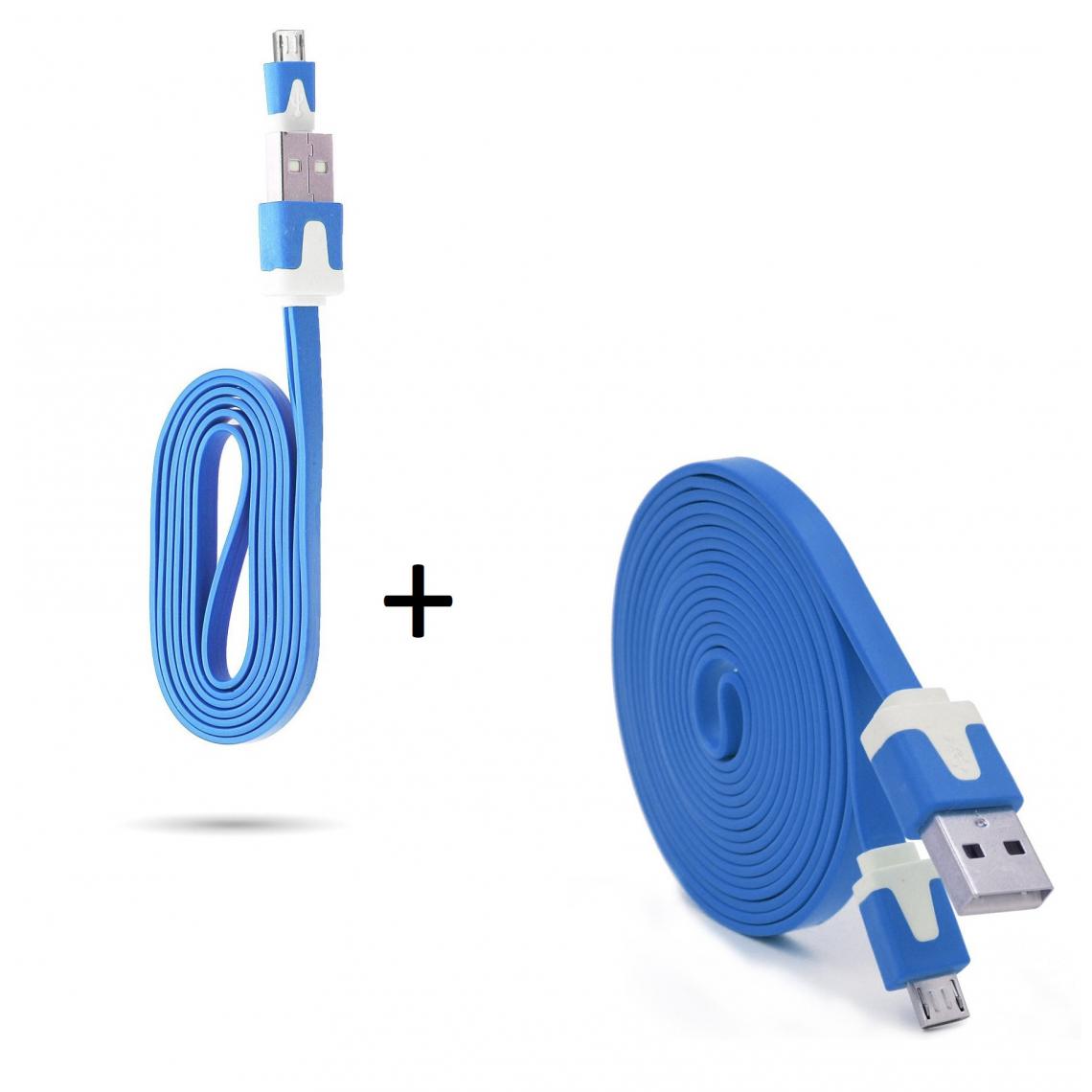 Shot - Pack Chargeur pour JBL Flip 4 Smartphone Micro USB (Cable Noodle 3m + Cable Noodle 1m) Android (BLEU) - Chargeur secteur téléphone