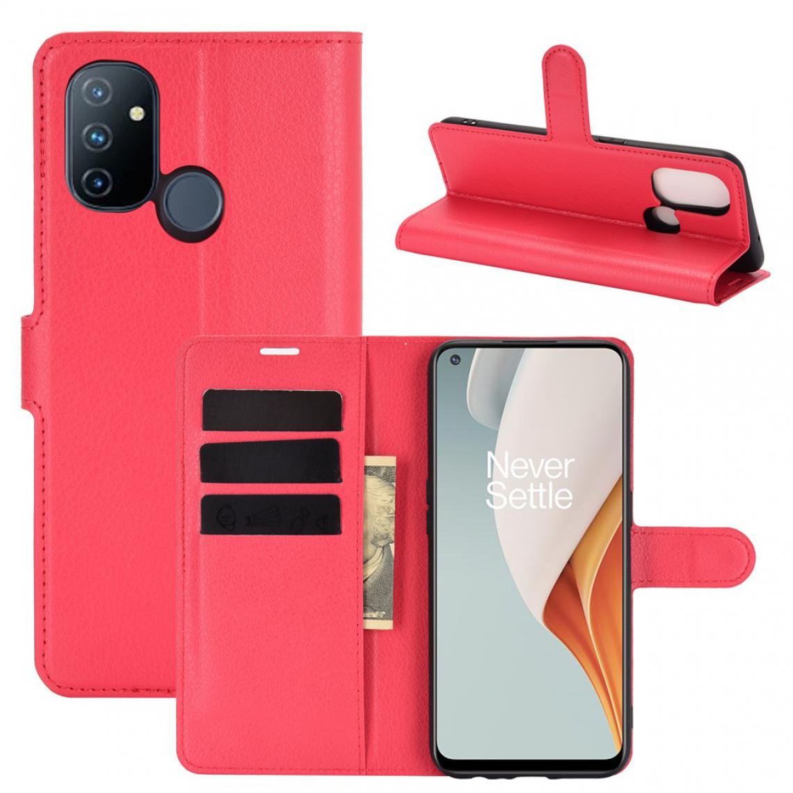 Other - Etui en PU grain de litchi avec support rouge pour votre OnePlus Nord N100 - Coque, étui smartphone