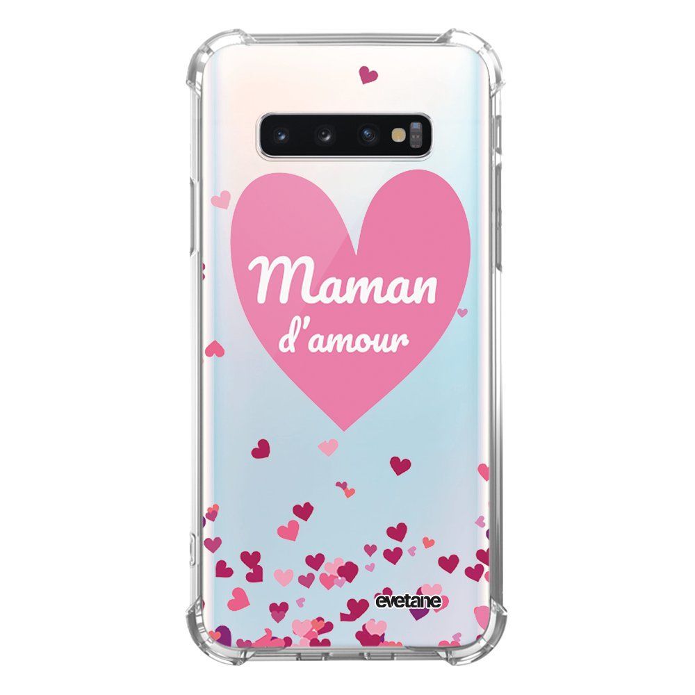 Evetane - Coque Samsung Galaxy S10 Plus anti-choc souple avec angles renforcés transparente Maman d'amour coeurs Evetane - Coque, étui smartphone