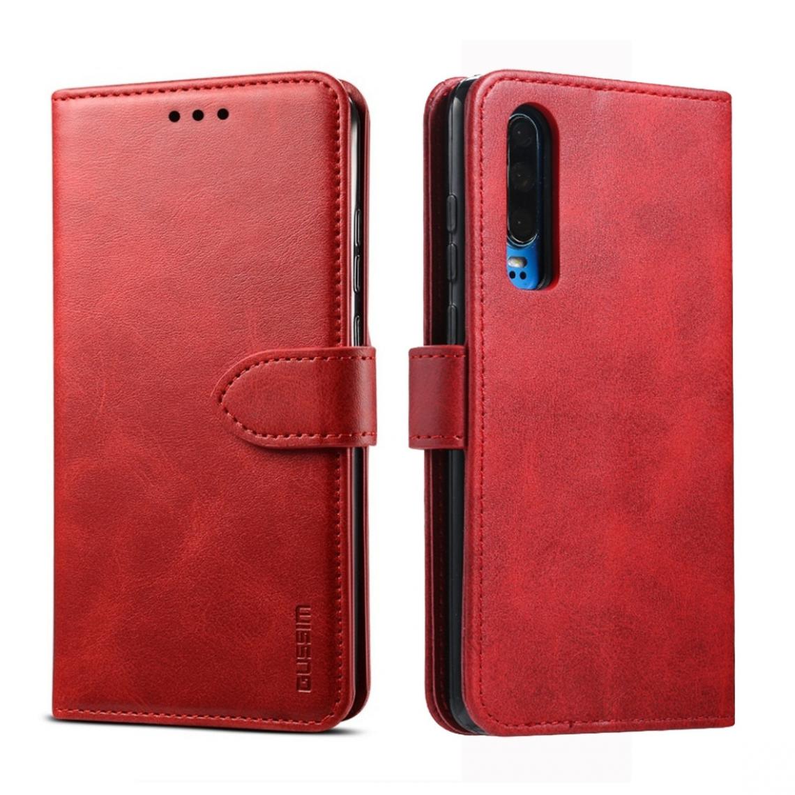 Wewoo - Housse Étui Coque Pour Huawei P30 GUSSIM Business Style en cuir à rabat horizontal avec support et fentes cartes et portefeuille rouge - Coque, étui smartphone
