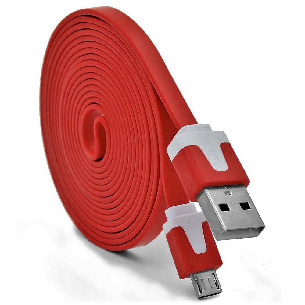 Shot - Cable Noodle 3m Micro USB pour Android 3 Metres Chargeur USB Smartphone Connecteur (ROUGE) - Chargeur secteur téléphone