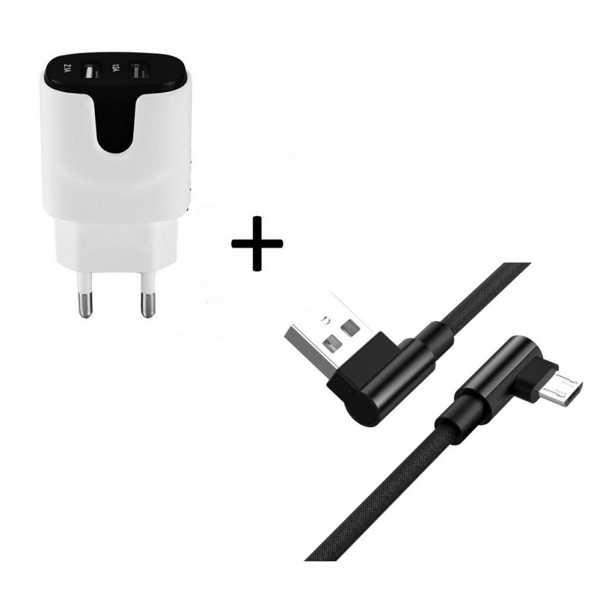 Shot - Pack pour WIKO Y80 Smartphone Micro USB (Cable 90 degres Fast Charge + Double Prise Secteur Couleur) (NOIR) - Chargeur secteur téléphone