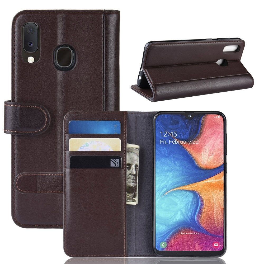 marque generique - Etui en cuir véritable marron pour votre Samsung Galaxy A20e - Coque, étui smartphone