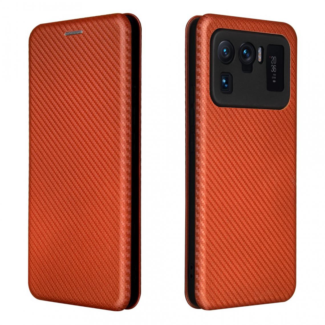 Other - Etui en PU Texture de fibre de carbone auto-absorbée avec support orange pour votre Xiaomi Mi 11 Ultra - Coque, étui smartphone