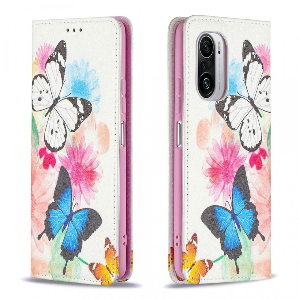 Other - Etui en PU Impression de motifs élégants Conception auto-absorbée avec support papillons et fleurs pour votre Xiaomi Redmi K40/K40 Pro/Mi 11i/Poco F3 - Coque, étui smartphone