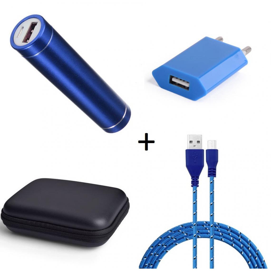Shot - Pack pour WIKO View 3 (Cable Chargeur Micro USB Tresse 3m + Pochette + Batterie + Prise Secteur) Android (BLEU) - Chargeur secteur téléphone