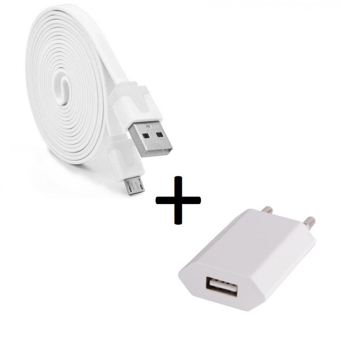 Shot - Pack Chargeur pour Ultimate Ears WONDERBOOM 2 Micro USB (Cable Noodle 3m + Prise Secteur Couleur USB) Android (BLANC) - Chargeur secteur téléphone