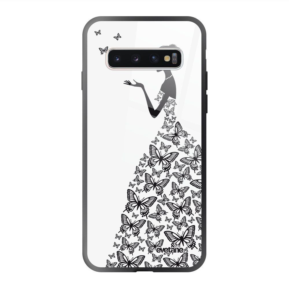 Evetane - Coque en verre trempé Samsung Galaxy S10 Silhouette Papillons Ecriture Tendance et Design Evetane. - Coque, étui smartphone