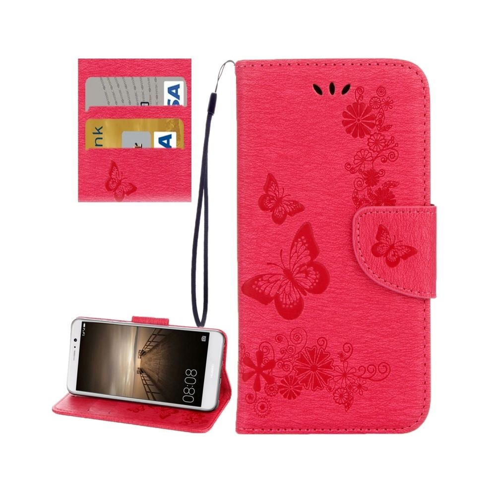 Wewoo - Housse Étui rouge pour Huawei Mate 9 papillons gaufrage en cuir flip horizontal avec support & Slots de cartes Portefeuille & Longe - Coque, étui smartphone