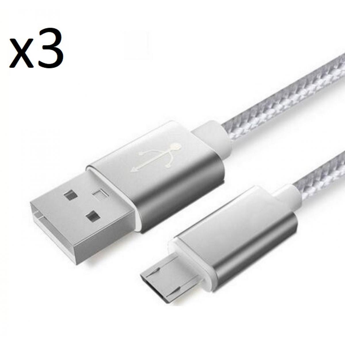 Shot - Pack de 3 Cables Metal Nylon Micro USB pour GIONEE F9 PLUS Smartphone Android Chargeur (ARGENT) - Chargeur secteur téléphone