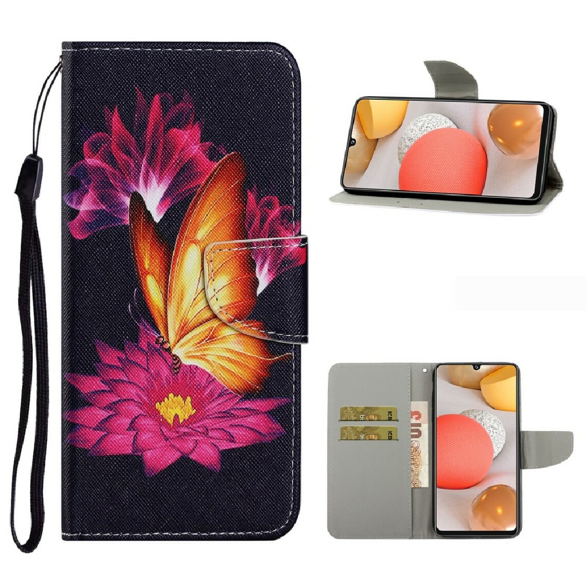Other - Etui en PU élégant à motifs avec support papillon et fleur pour votre Samsung Galaxy A42 5G - Coque, étui smartphone