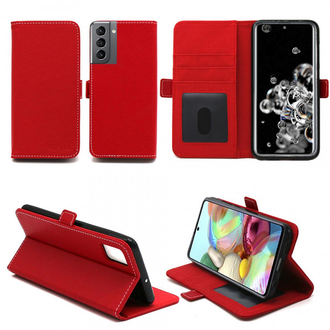 Xeptio - Samsung Galaxy S21 5G Etui Protection Portefeuille rouge à Rabat avec Porte Cartes - Housse Folio Coque Antichoc - Accessoires Pochette Case - Coque, étui smartphone