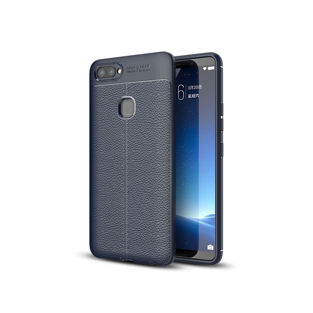 Wewoo - Coque bleu marine Étui de protection TPU Vivo X20 Plus Litchi Texture - Coque, étui smartphone
