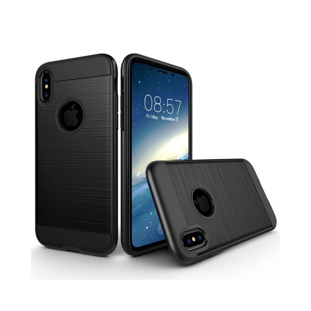 Wewoo - Coque renforcée noir pour iPhone X Texture brossé TPU + PC Dropproof étui de protection arrière - Coque, étui smartphone