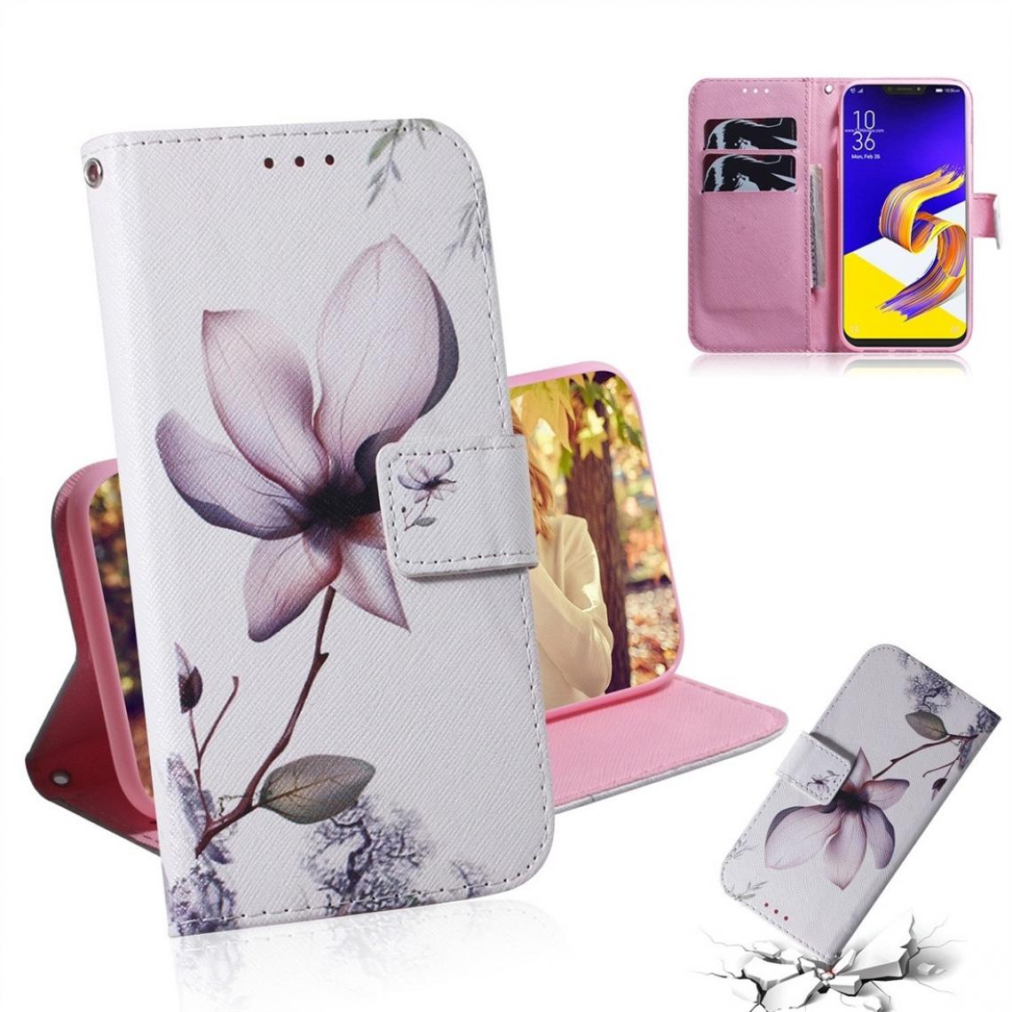 Wewoo - Housse Coque Étui en cuir à rabat horizontal avec motif coloré et fleurs de Magnolia pour Asus Zenfone 5z ZS620KL / Zenfone 5 ZE620KLavec porte-cartes et - Coque, étui smartphone