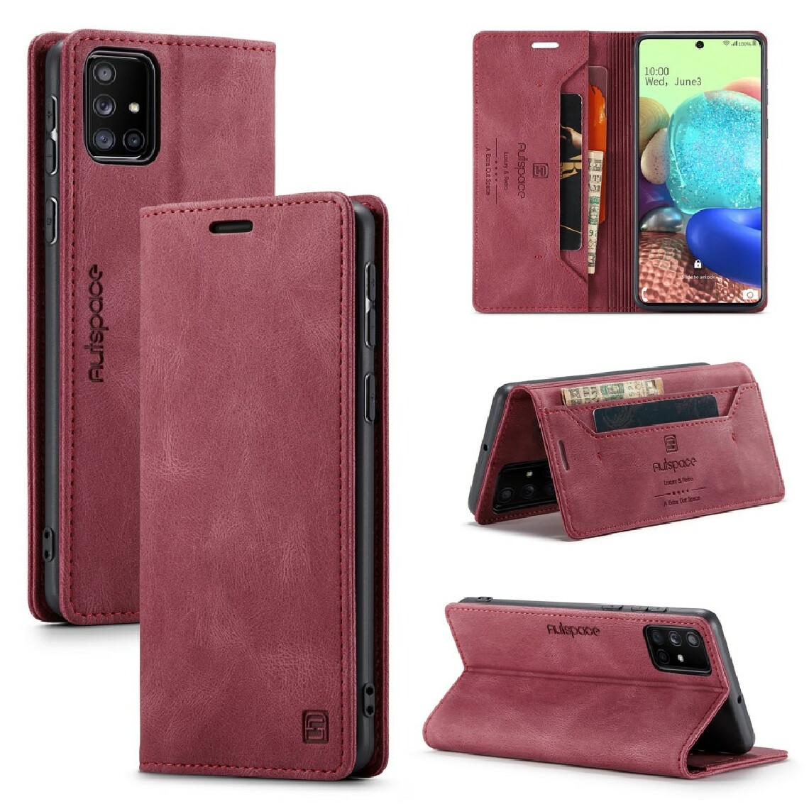 Other - Etui en PU rfid bloquant rétro mat avec support rouge pour votre Samsung Galaxy A71 SM-A715 - Coque, étui smartphone