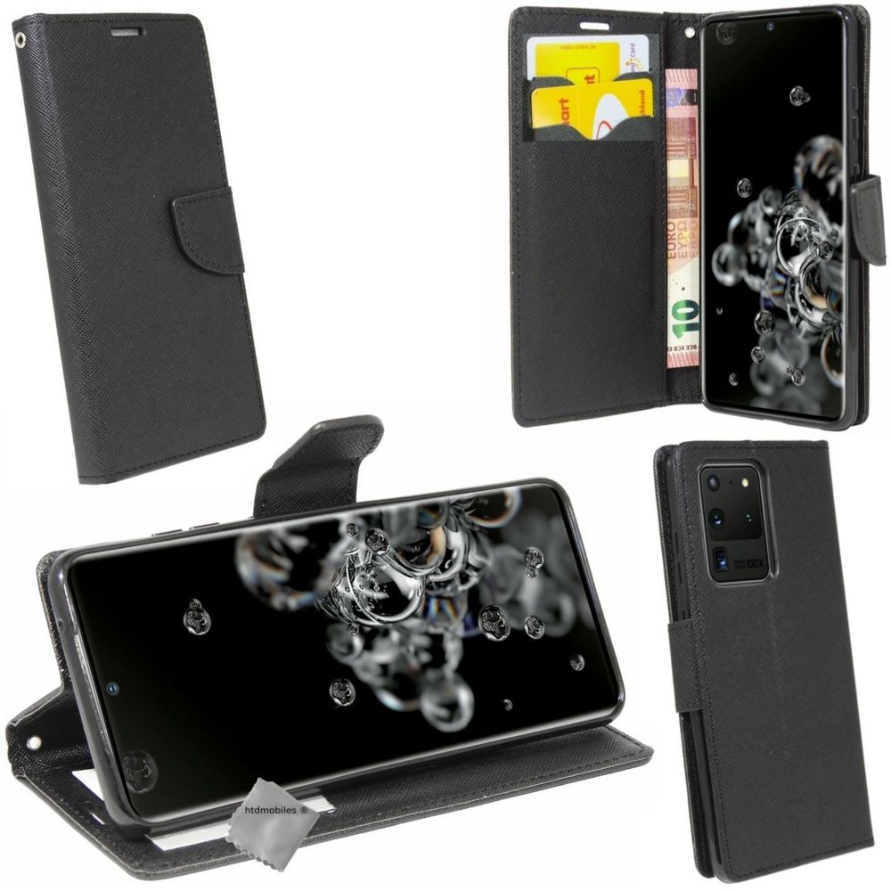 Htdmobiles - Housse etui coque pochette portefeuille pour Samsung Galaxy S20 Ultra + verre trempe - NOIR / NOIR - Autres accessoires smartphone