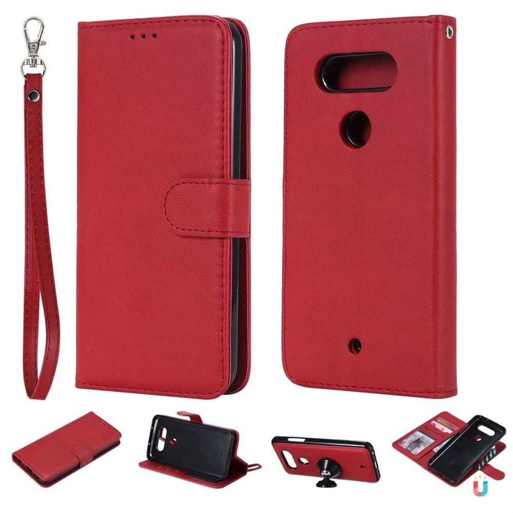 Wewoo - Housse Coque Pour LG G8 ThinQ Solid Color Horizontal Flip de protection avec support et fentes cartes et portefeuille et cadre photo et lanière rouge - Coque, étui smartphone