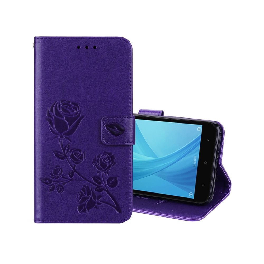 Wewoo - Housse Étui Violet pour cartes et porte-monnaie Xiaomi Redmi Note 5A Pro / Prime Roses Fleurs pressées motif flip en cuir avec titulaire fentes - Coque, étui smartphone
