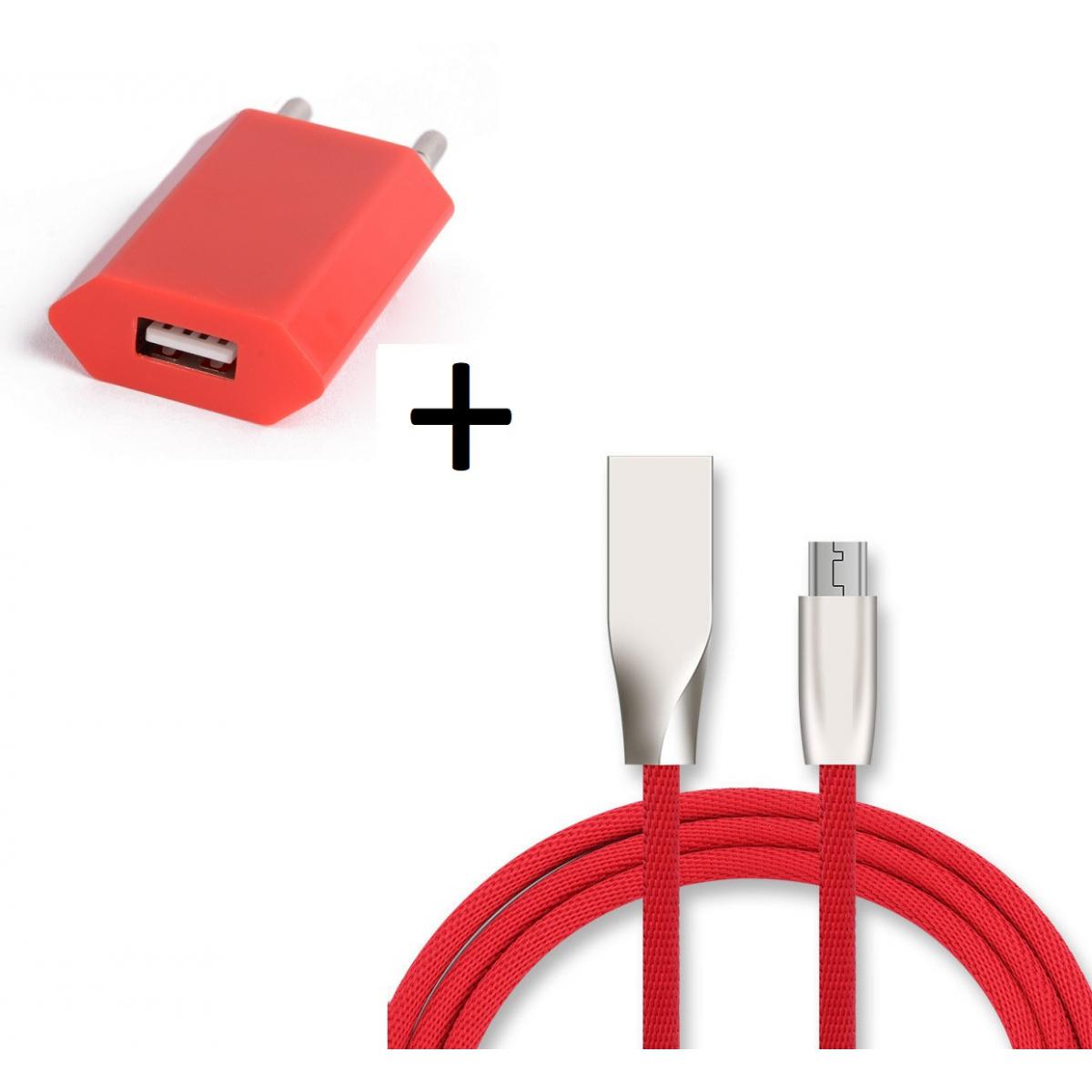 Shot - Pack Chargeur Micro USB pour "WIKO Y61" (Cable Fast Charge + Prise Secteur Couleur USB) Android (ROUGE) - Chargeur secteur téléphone