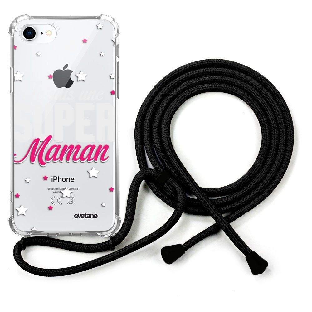 Evetane - Coque cordon iPhone 7/8/ iPhone SE 2020 cordon noir Dessin Super Maman Evetane. - Coque, étui smartphone