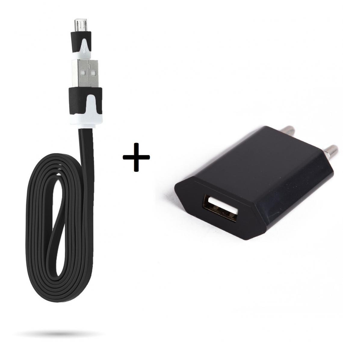 Shot - Cable Noodle 1m Chargeur + Prise Secteur pour XIAOMI Redmi S2 Smartphone Micro USB Murale Pack Android (NOIR) - Chargeur secteur téléphone