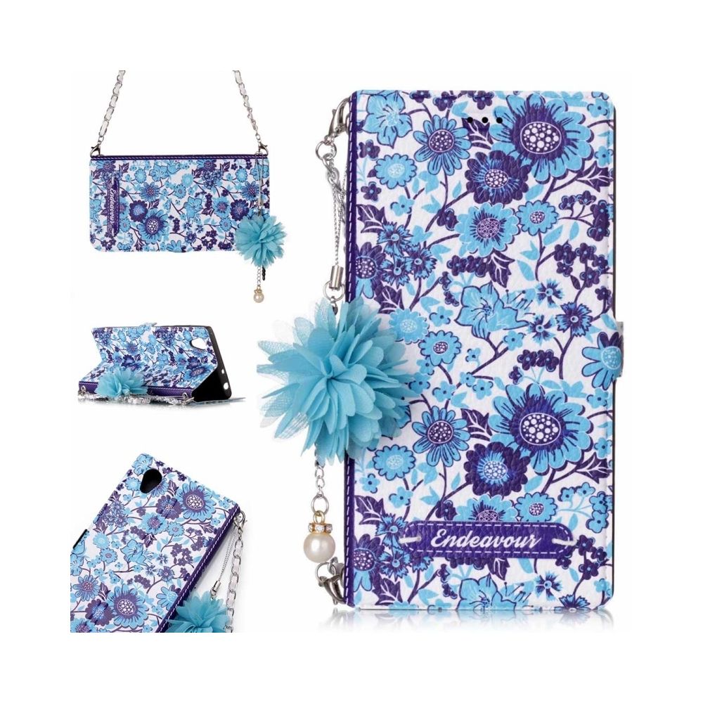 Wewoo - Housse Étui blanc pour Sony Xperia L1 bleu et motif en porcelaine horizontale Flip en cuir avec titulaire emplacements cartes fleur perle ornement chaîne - Coque, étui smartphone