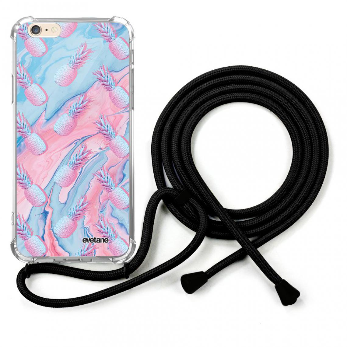 Evetane - Coque iPhone 6/6S coque avec cordon transparente Ananas Bleu et Rose - Coque, étui smartphone