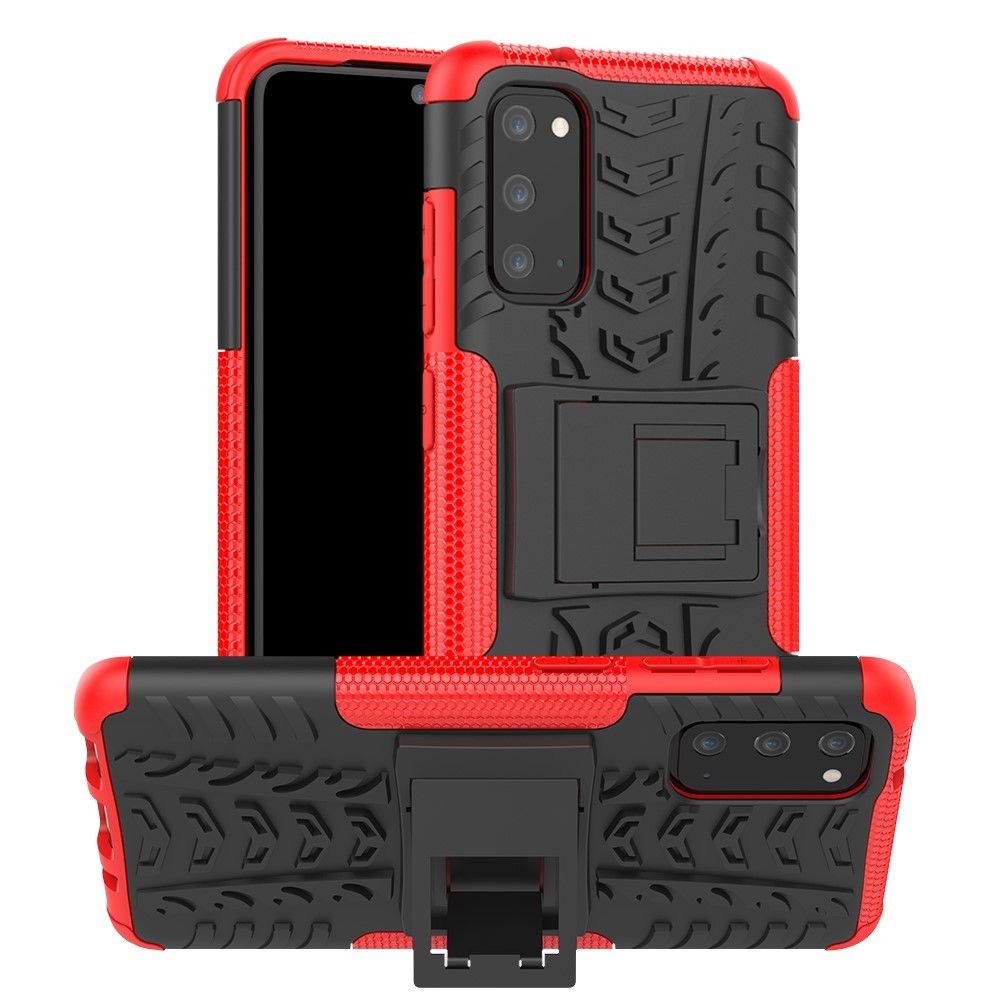 Generic - Coque en TPU hybride de pneu avec béquille rouge pour votre Samsung Galaxy S20 - Coque, étui smartphone