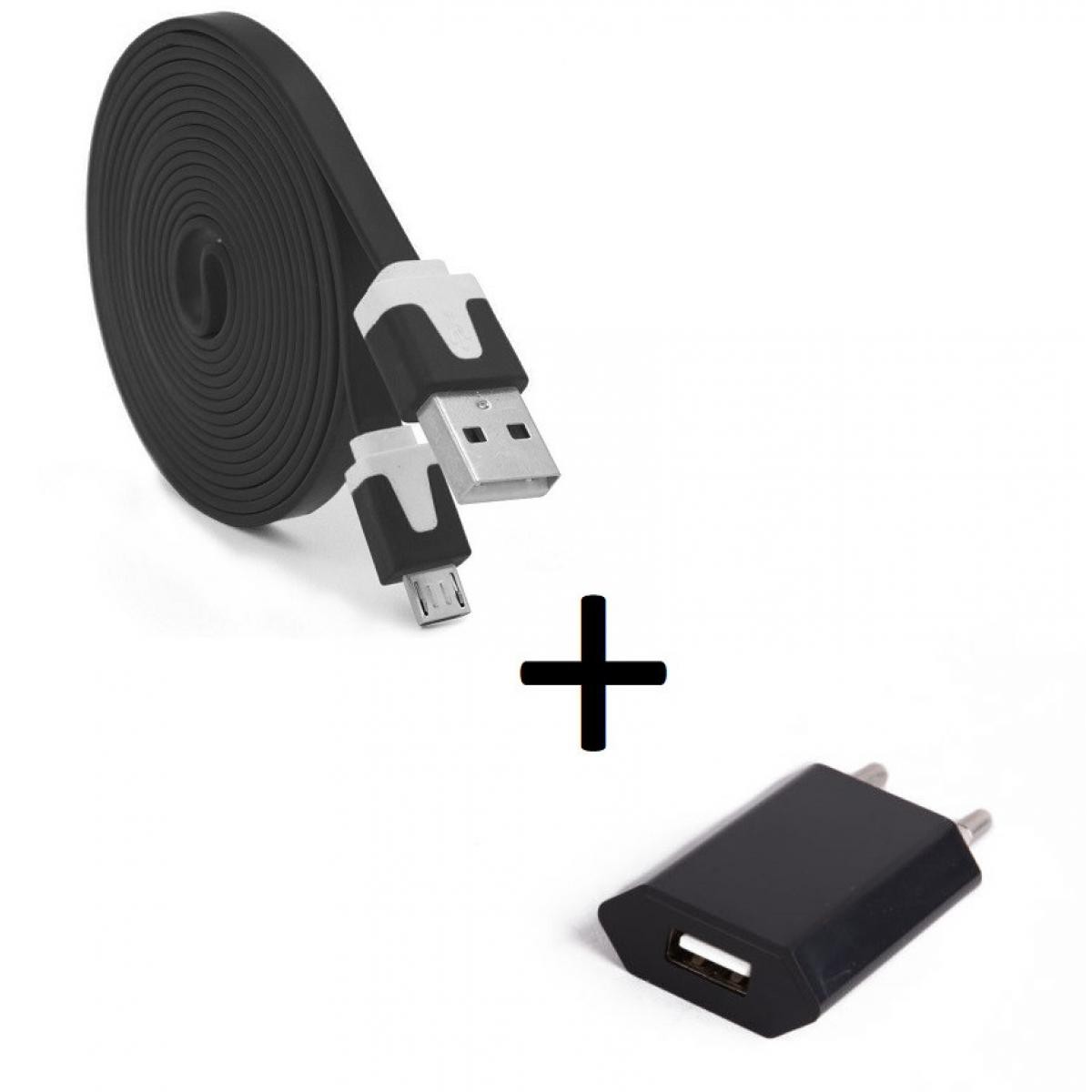 Shot - Pack Chargeur pour "WIKO Y81" Micro USB (Cable Noodle 3m + Prise Secteur Couleur USB) Android (NOIR) - Chargeur secteur téléphone