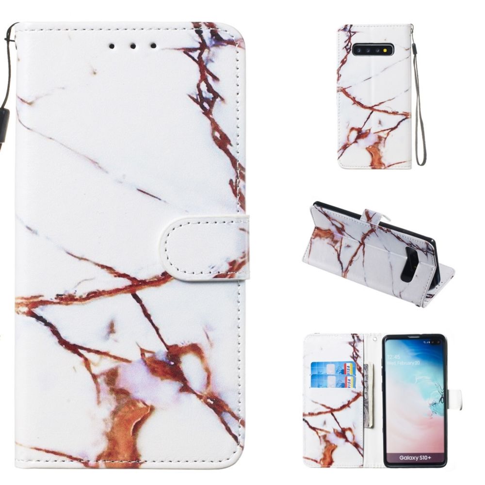 Wewoo - Coque Fashion Etui de protection en cuir pour Galaxy S10 Plus marbre blanc doré - Coque, étui smartphone
