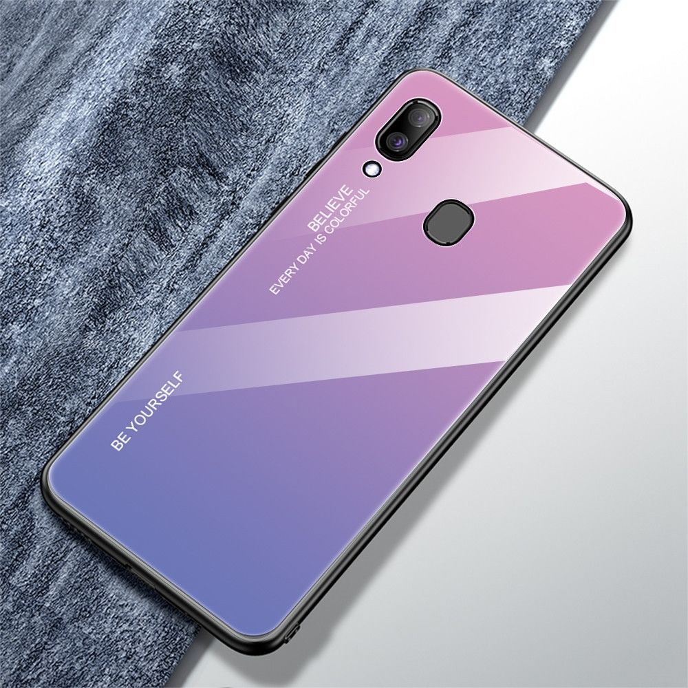 Wewoo - Coque Pour étui en verre de couleur dégradé Galaxy A30 violet clair - Coque, étui smartphone