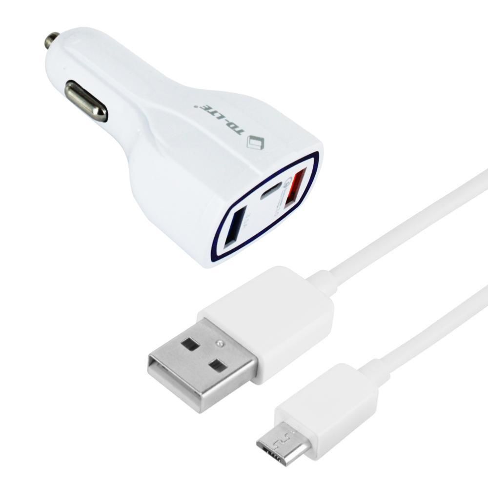 Inexstart - Chargeur Voiture Rapide Allume Cigare Triple USB avec Connecteur Micro-USB Huawei Y6 Pro 2017 - Support téléphone pour voiture