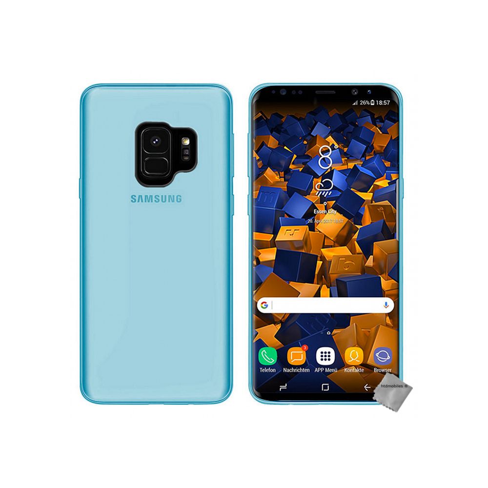 Htdmobiles - Housse etui coque pochette silicone gel fine pour Samsung Galaxy S9 + verre trempe - BLEU - Autres accessoires smartphone
