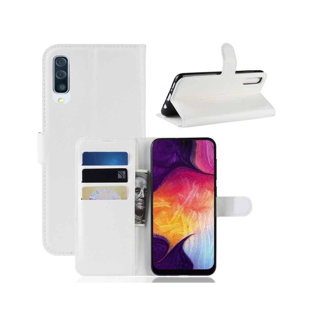 Wewoo - Housse Coque Étui en cuir à rabat horizontal Texture Litchi pour Galaxy A50, avec porte-monnaie et porte-cartes / Fentes pour cartes (blanc) - Coque, étui smartphone