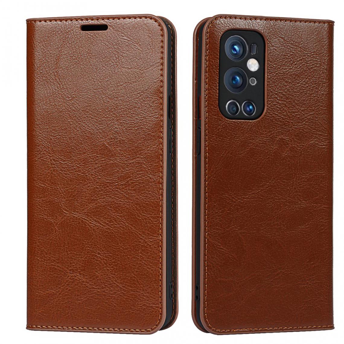 Other - Etui en cuir véritable Texture de cheval fou avec support marron pour votre OnePlus 9 Pro - Coque, étui smartphone
