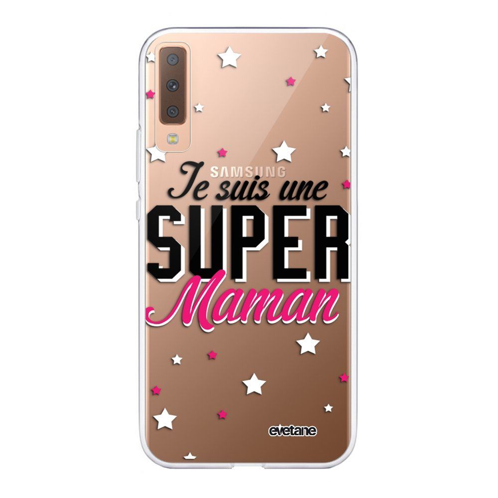 Evetane - Coque Samsung Galaxy A7 2018 souple transparente Super Maman Motif Ecriture Tendance Evetane. - Coque, étui smartphone