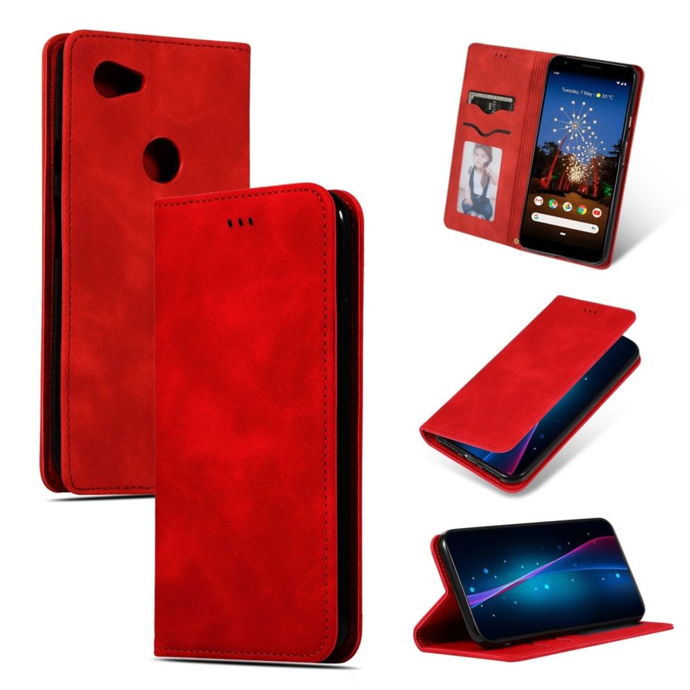 Wewoo - Housse Coque en cuir à rabat horizontal magnétique Business Skin Feel Retro pour Google Pixel 3A XL rouge - Coque, étui smartphone