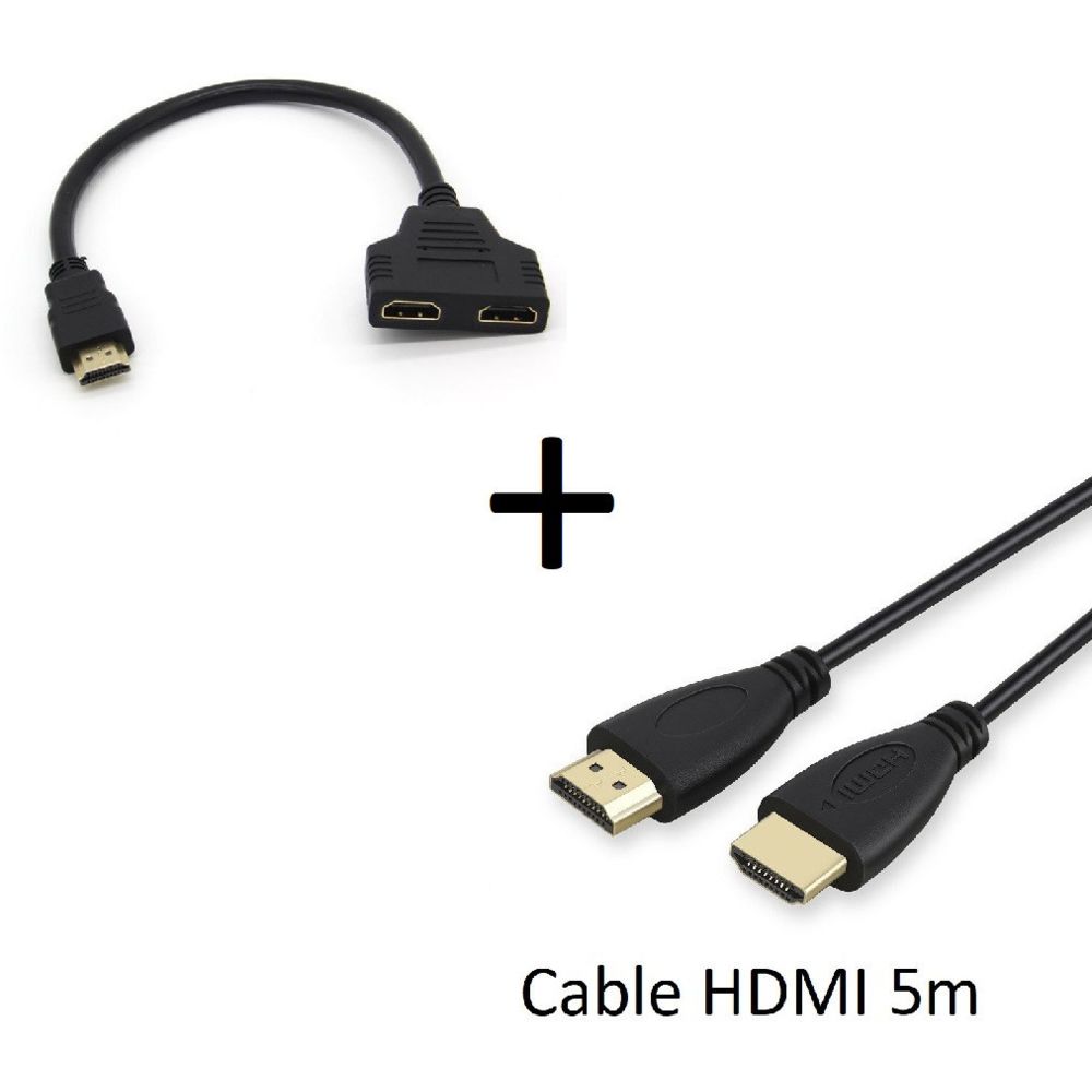 Shot - Pack HDMI pour TV PROLINE (Cable HDMI 5m + Adaptateur Double HDMI) Gold 3D FULL HD 4K (NOIR) - Chargeur secteur téléphone