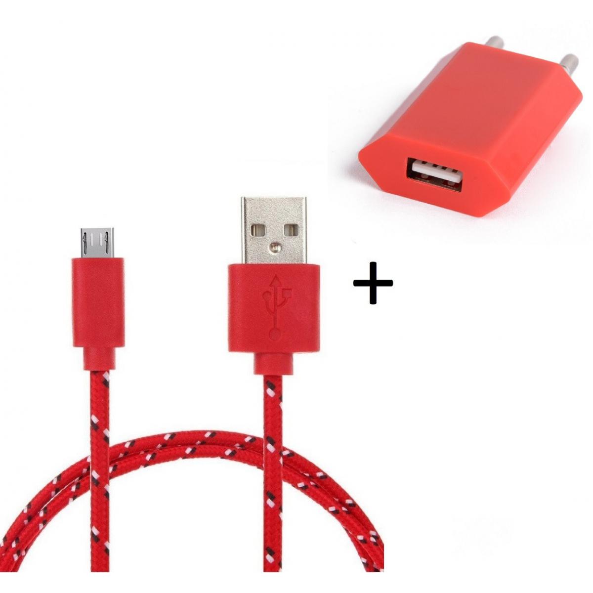 Shot - Pack Chargeur pour XIAOMI Redmi 7 Smartphone Micro USB (Cable Tresse 3m Chargeur + Prise Secteur USB) Murale Android (ROUGE) - Chargeur secteur téléphone