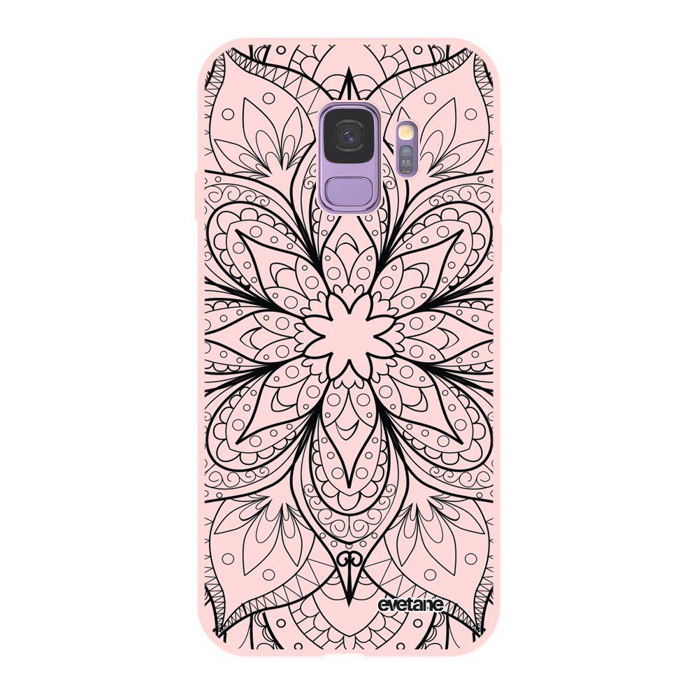 Evetane - Coque Samsung Galaxy S9 Silicone Liquide Douce rose Mandala noir Ecriture Tendance et Design Evetane - Coque, étui smartphone