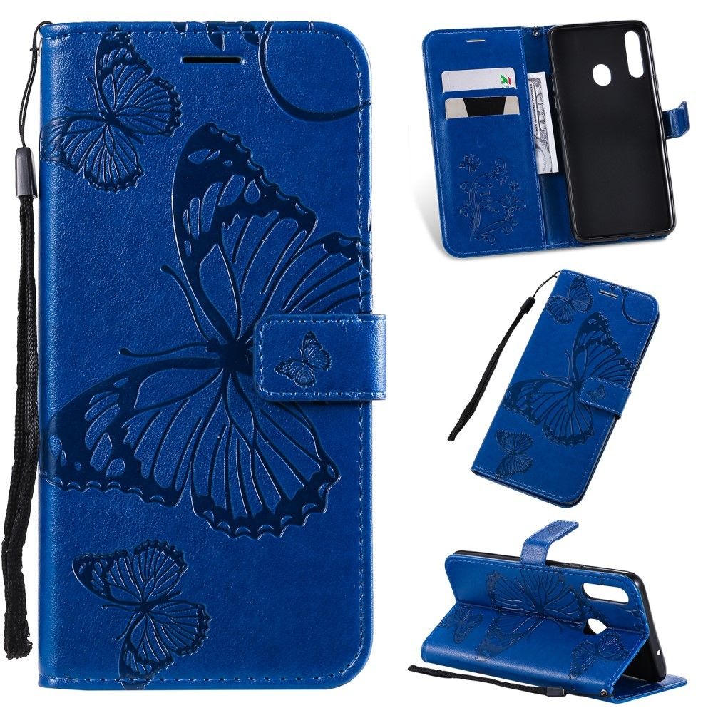 marque generique - Etui en PU papillon bleu pour votre Samsung Galaxy A20s - Coque, étui smartphone
