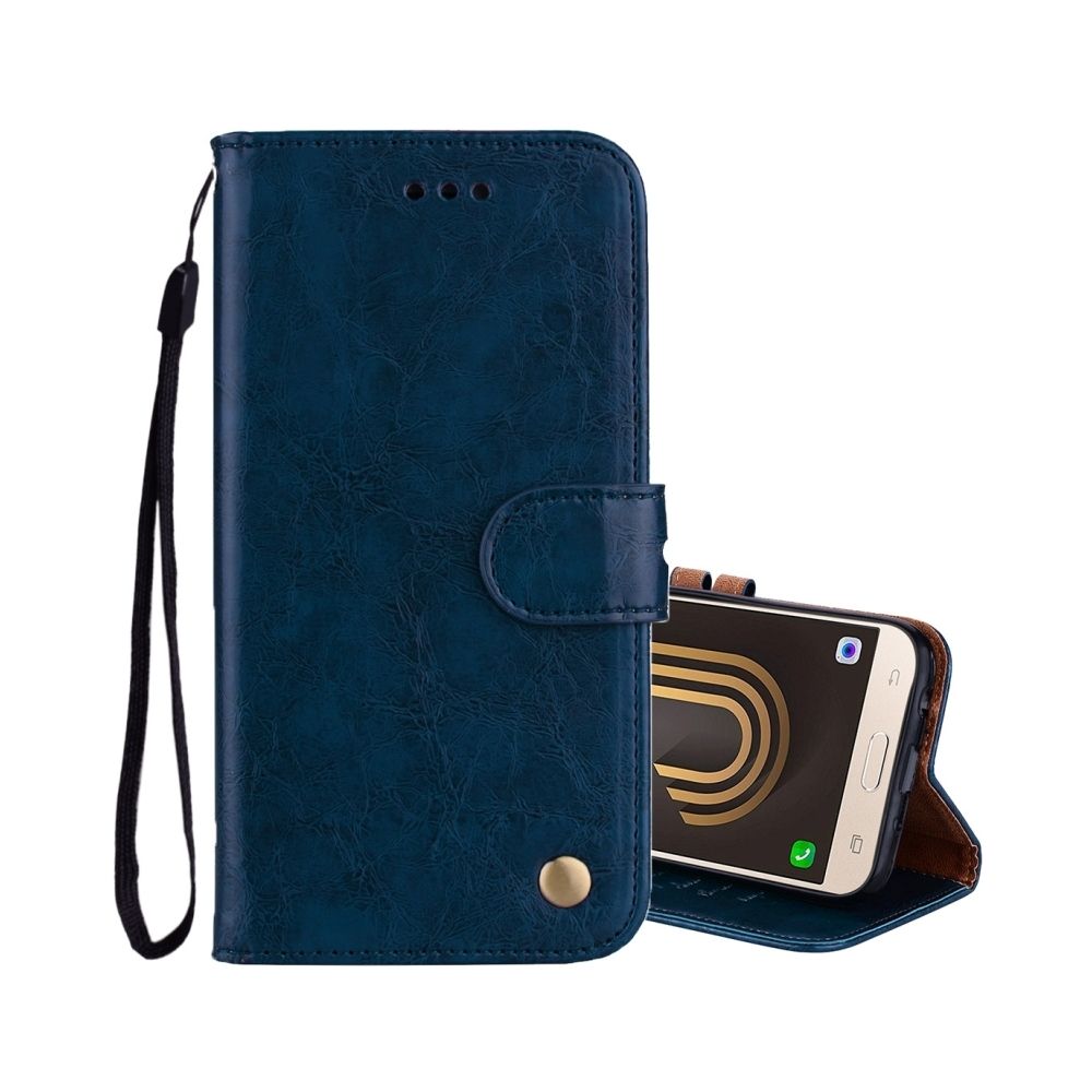 Wewoo - Housse Étui bleu pour Sumsung Galaxy J5 2017 / J530 version européenne Business style huile cire texture horizontale en cuir flip avec porte-cartes et fentes cartes portefeuille - Coque, étui smartphone