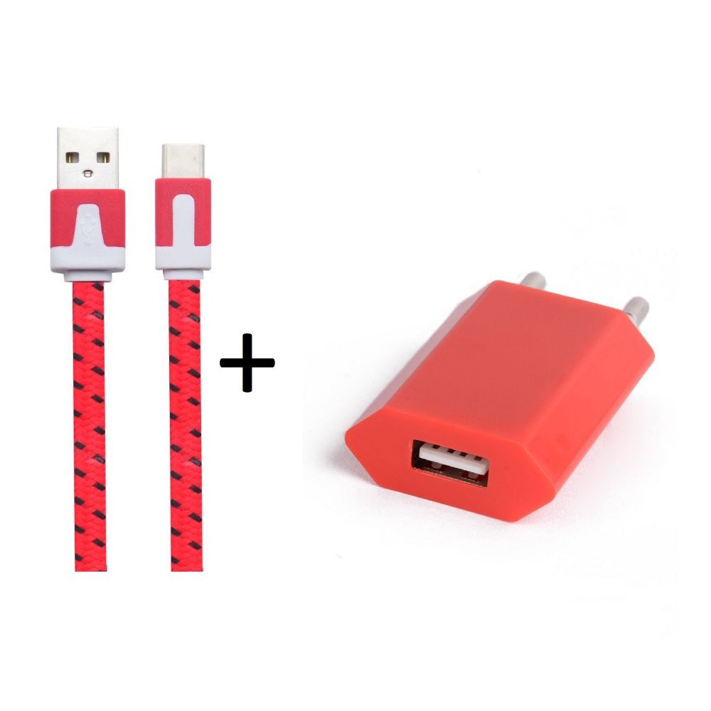 Shot - Pack Chargeur pour LeEco Le 2 Smartphone Type C (Cable Noodle 1m Chargeur + Prise Secteur USB) Murale Android (ROUGE) - Chargeur secteur téléphone