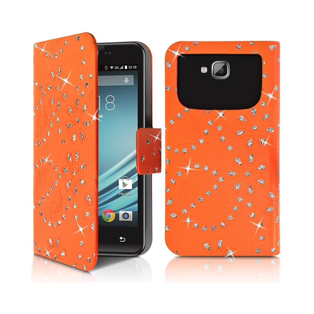 Karylax - Housse Etui Portefeuille Diamant Universel S orange pour Logicom L-ite 400M - Autres accessoires smartphone