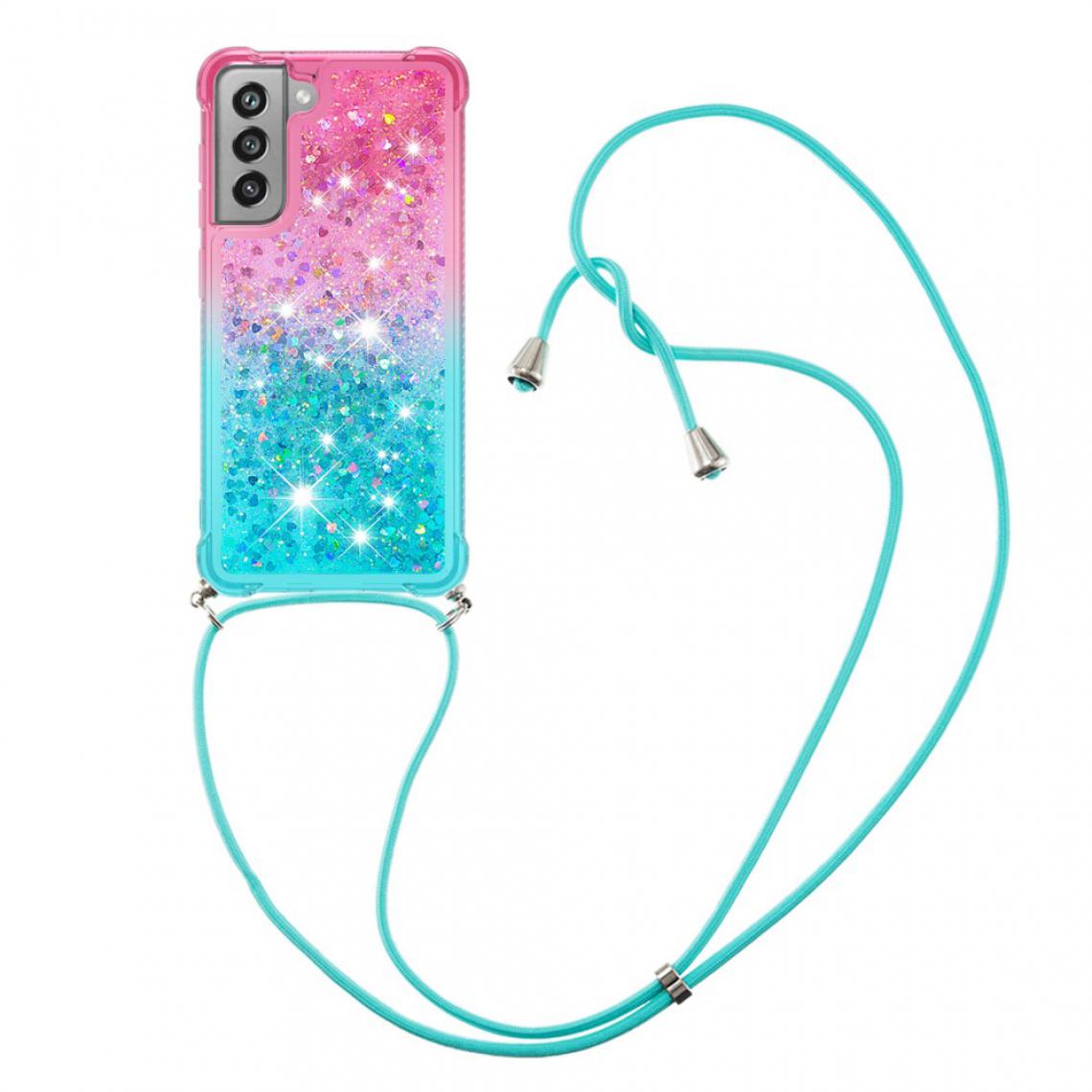 Other - Coque en TPU Dégradé Glitter Squins Quicksand Antichoc souple avec lanière rose/bleu ciel pour votre Samsung Galaxy S21 FE - Coque, étui smartphone